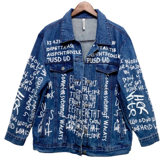 American Bazi Jackets & Blazers - American Bazi Women’s Denim Lettering Print Jacket